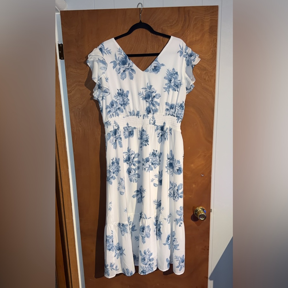 Grace Karin Blue Floral Print Maxi Dress